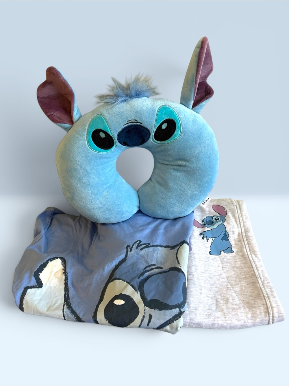 Disney Stitch XL Lounge Bundle T Shirt Sweatpants Travel Neck Pillow Cozy Set